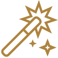 Gold icon of wand with spark at top